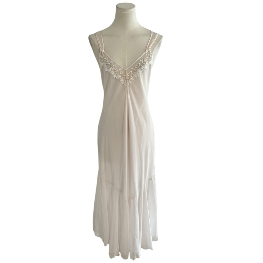 CALIFORNIA DYNASTY Baby Pink Semi Sheer Slip Dress Vintage‎ 90’s Y2K Midi Size M